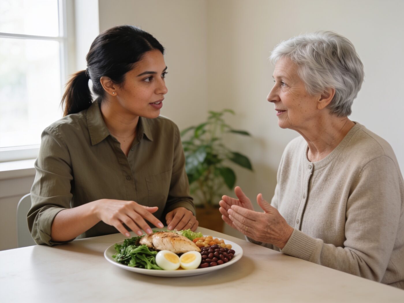 A dietitian talking through a meal plan with a patient